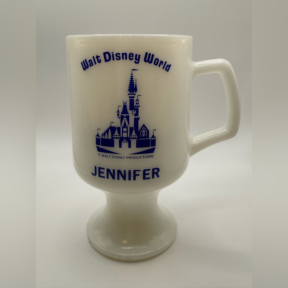 Walt Disney World Vintage Milk Glass Footed Mug With Name "Jennifer".